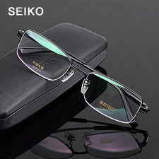 精工 純鈦 半框眼鏡框 黑色 商務(wù)男士 HT01080C113